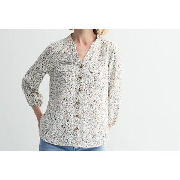 croft & barrow Tops - Croft Barrow Womens Hinge Ditsy Floral Button Down V Neck Blouse Long Sleeve XL